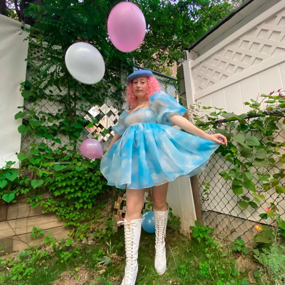 Blue Selkie Puff Dress Head in the Clouds Print